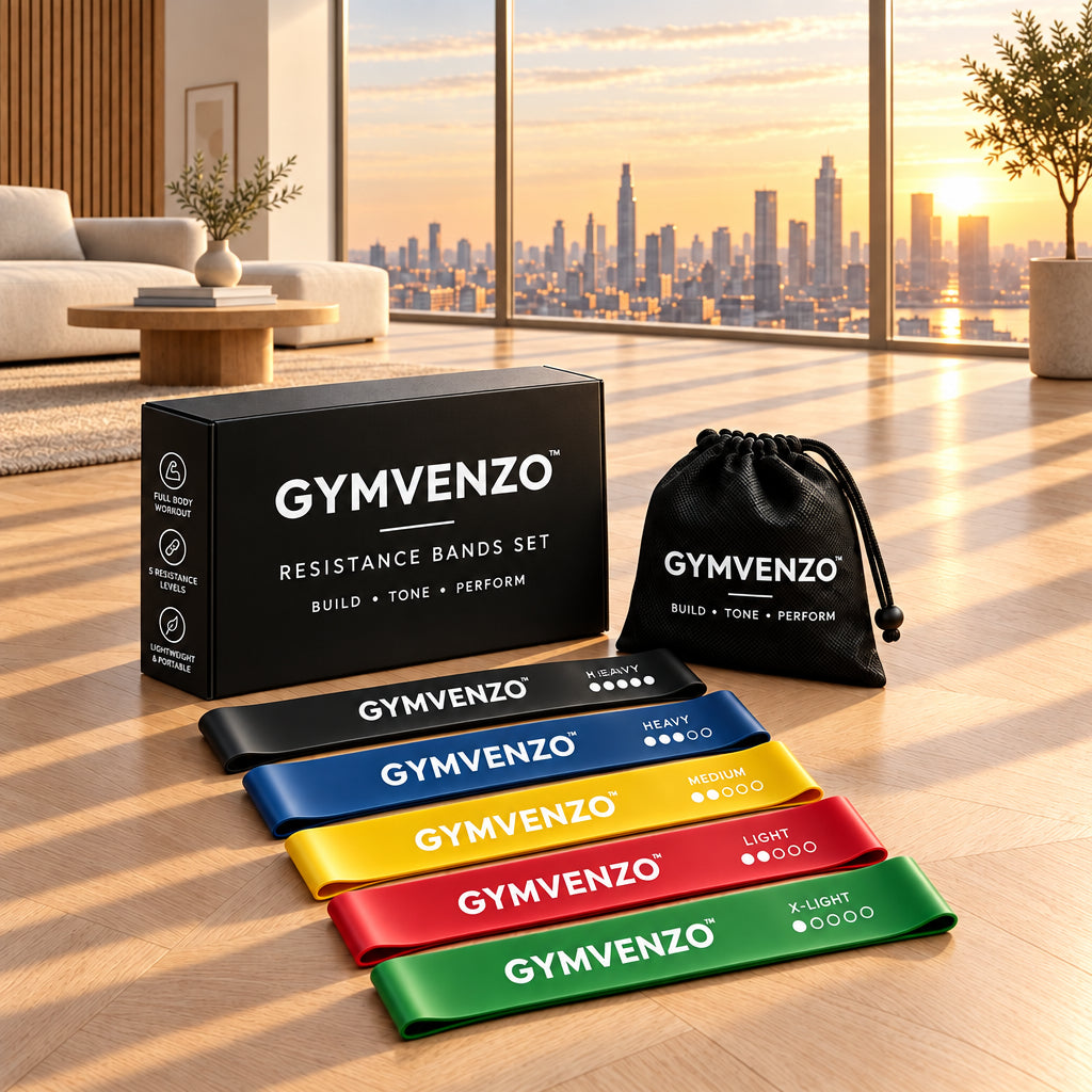 5-piece resistance bands set with five color-coded resistance levels