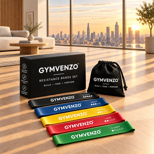 5-piece resistance bands set with five color-coded resistance levels