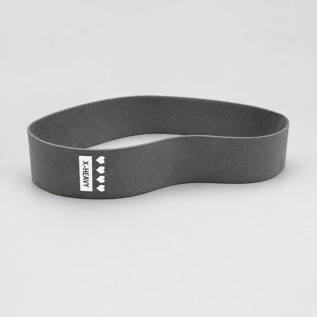 gray resistance band with brand logo on a white background