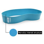 blue resistance band with a label indicating 'Heavy' and text about non-slip internal structure on a white background.